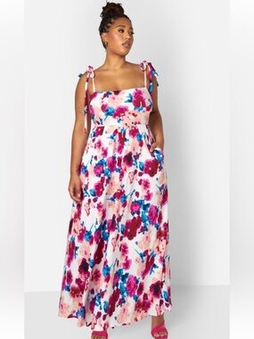 Rebdolls NEW WITH TAGS Pink Multi Floral Tie-Shoulder Maxi Dress